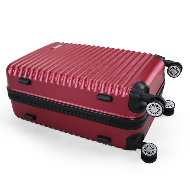 3-Piece Expandable Suitcase with Code Lock, Spinner Carry-On Luggage with 8 Wheels, 20/24/28 Inches, Wine Red