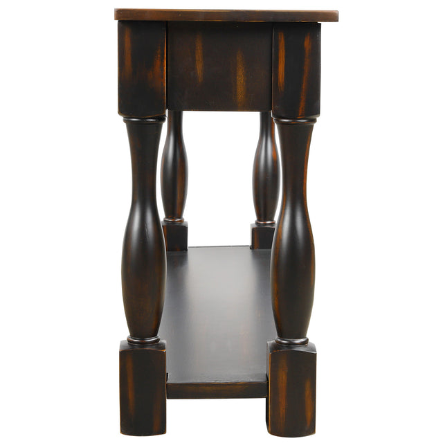 TREXM Console Table 64" Long Extra-thick Sofa Table with Drawers and Shelf for Entryway, Hallway, Living Room (Distressed Black)
