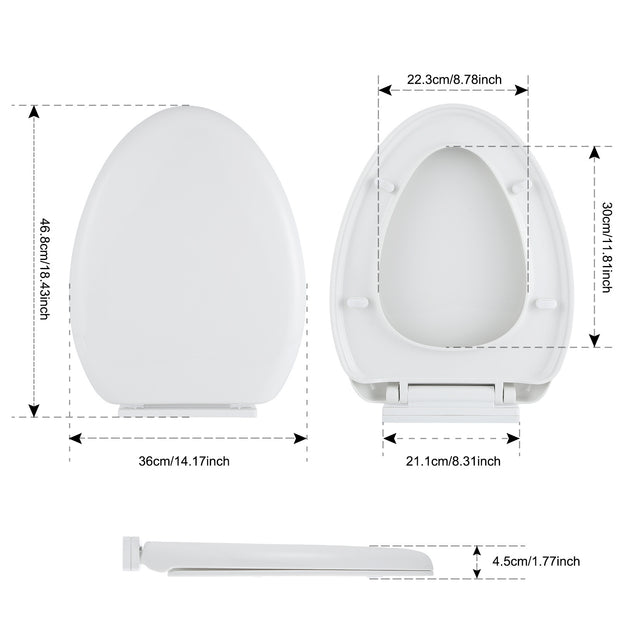Miibox Removable Elongated Bowl White Toilet Seat, with Nonslip Grip-Tight Never Loosen Bumpers Prevent Shifting, No Slamming Slow and Quiet-Close Seat Cover, Quick Release Hinges for Easy Cleaning