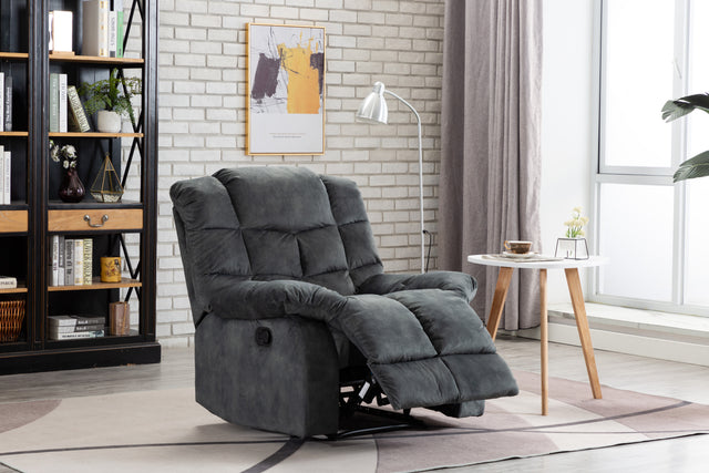 Recliner Chair Overstuffed, Manual Reclining Single Couch Wide Seat with Thickened Headrest and Back (Gray)