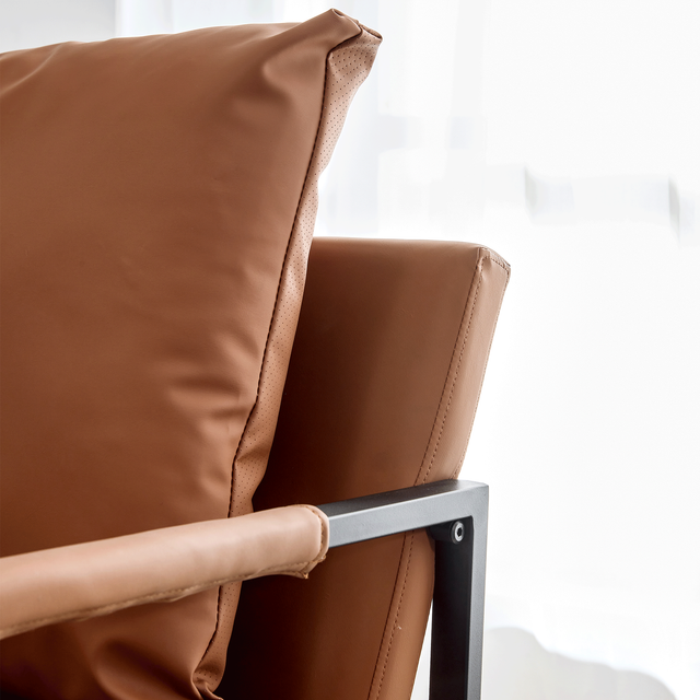 PU Leather Accent Arm Chair Mid Century Modern Upholstered Armchair with Metal Frame Extra-Thick Padded Backrest and Seat Cushion Sofa Chairs for Living Room ( Brown PU Leather + Metal Frame + Foam)