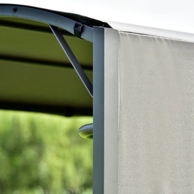 TOPMAX Outdoor 7Ft.Wx4.5Ft.L Iron Double Tiered Backyard Patio BBQ Grill Gazebo with Side Awning, Bar Counters and Hooks, Gray