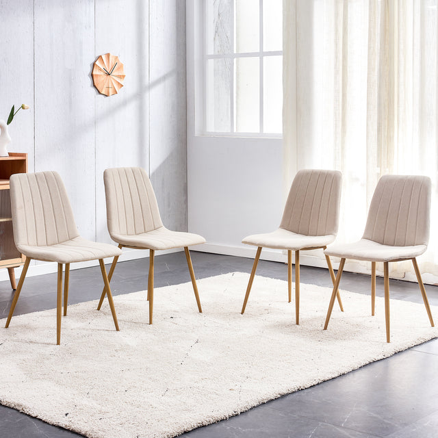 Dining Chairs Set of 4, Modern Style Dining Kitchen Room Upholstered Side Chairs.Accent office Chairs with Soft Linen and Wood Color Metal Legs.For Dining Room Living Room Office.Light Beige