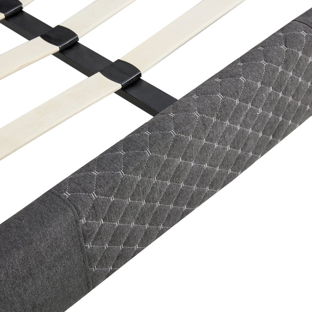 Full Size Platform Bed Frame with Fabric Upholstered Headboard and Wooden Slats Support, Fully Upholstered Mattress Foundation/No Box Spring Needed/Easy Assembly, Dark Grey