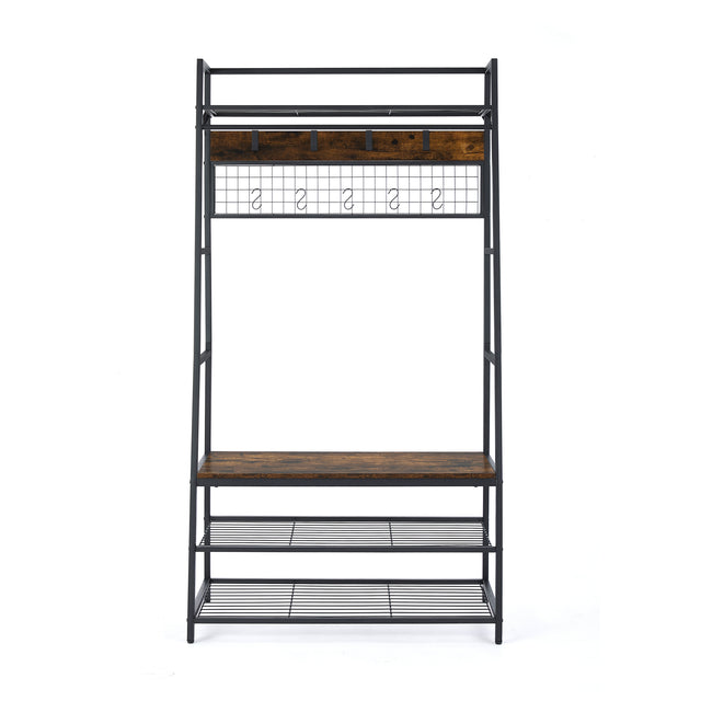 Coat Rack Entryway Organizer/ Hall Tree with Bench, Shoe Storage and Multiple Coat Hooks