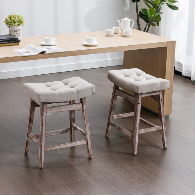 A&A Furniture,Counter Height 25"  Stools for Kitchen Counter Backless Faux Leather Stools Farmhouse Island Chairs (25 Inch, Beige,Set of 2)