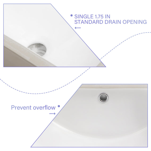 Bathroom Sink Rectangle Deep Bowl Pure White Porcelain Ceramic Lavatory Vanity Sink Basin with Overflow