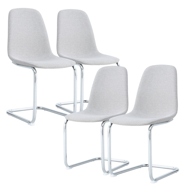 Dining Chairs Set of 4,Spoon shape Modern Style Dining Kitchen Room Upholstered Side Chairs， Accent Chairs with Soft Linen Fabric Cover Cushion Seat and plating Metal Legs Light Grey office chair