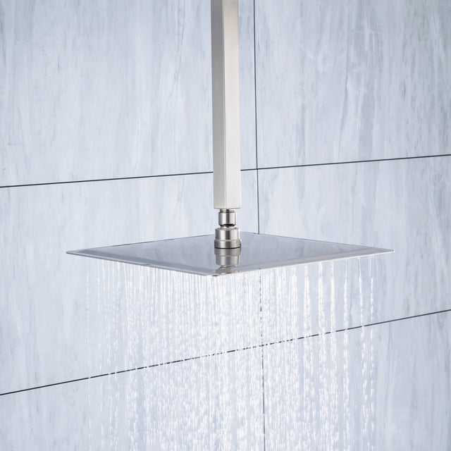 12 inch Ceiling Shower System Brushed Nickel Shower Combo Set for Bathroom, Rainfall Shower Faucet Ceiling Mounted Included Rough in Mixer Valve Body and Trim