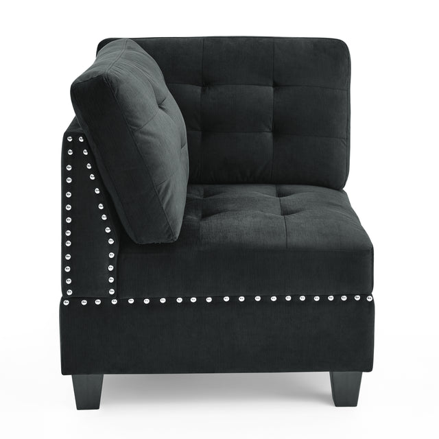 L shape Modular Sectional Sofa，DIY Combination，includes Three Single Chair and Three Corner ，Black Velvet.