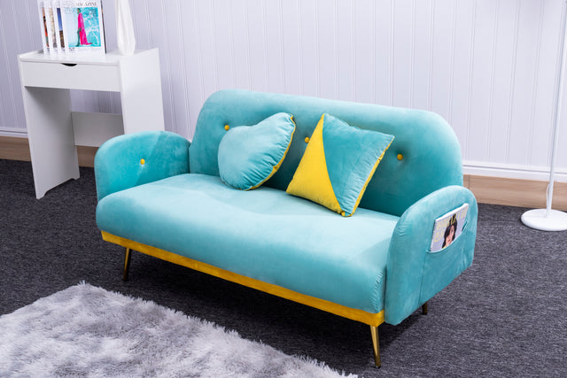 2156 sofa includes 2 pillows 58" blue velvet sofa for small spaces