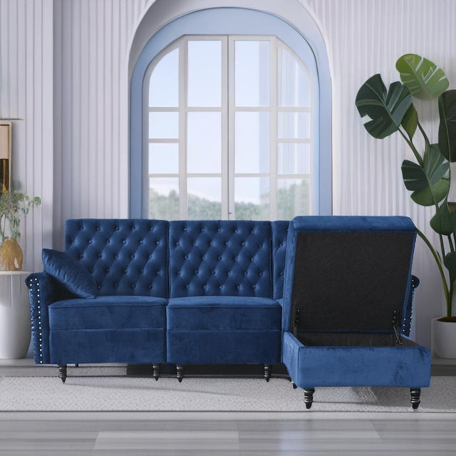 Redde Boo Blue Velvet Soft K/D Sofa And Stool With Storage, High Quality Classic Free Living  Room Sectional Fabirc Sofa