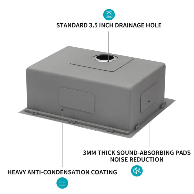 25 in Kitchen Sink Stainless Steel 16 Gauge Ledge Workstation Sink Drop-in Topmount Single Bowl Single Bowl Sink