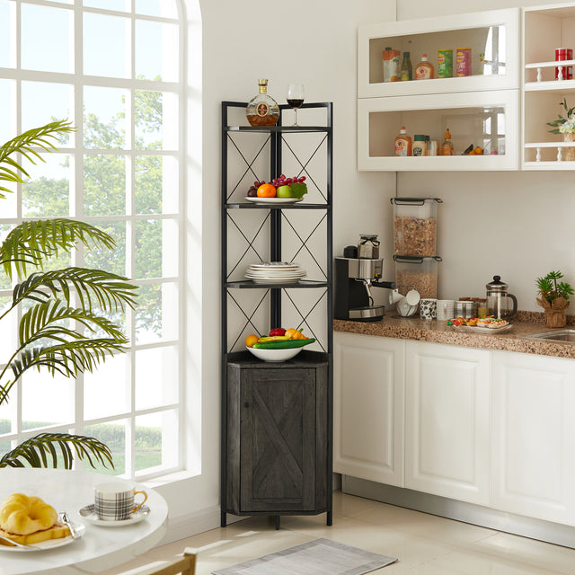 JHX Corner Shelf 5-Tier with Storage，Corner cabinet Bookshelf Stand Storage Rack(Dark Grey)