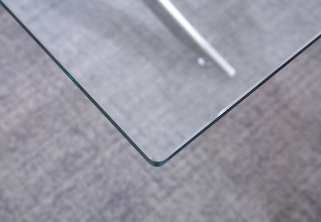 Modern Tempered Glass Top Dining Table, Silver Mirrored Finish