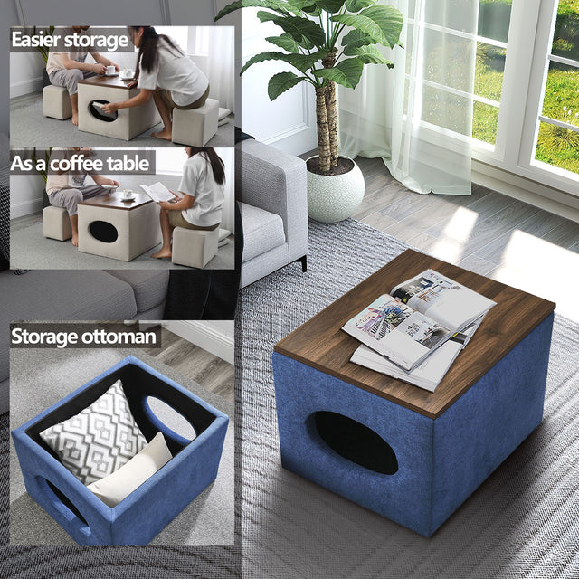 [Video] Welike 25"W Modern design hollow storage ottoman, upholstery, coffee table, two small footstools, easy storage and wide use