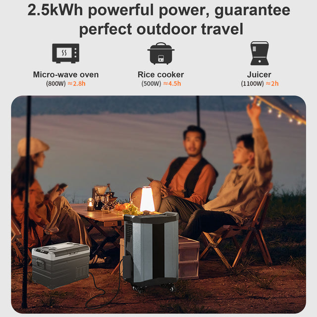 Trolley case, 2515Wh portable power station, for outdoor travel, home backup power, 3×AC120V output, a total of 2000W stable output power, peak power 4000W, LCD display, 3×DC5V/3A USB, 3×DC12V/10A out