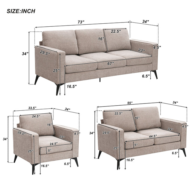 [VIDEO provided] [New]Modern 3-Piece Sofa Sets with Sturdy Metal Legs,Chenille Upholstered Couches Sets Including 3-Seat Sofa, Loveseat and Single Chair for Living Room Furniture Set (1+2+3 Seat)