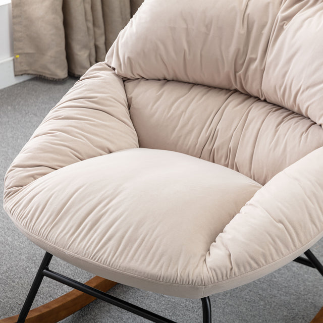 Tufted Upholstered Padded Seat Rocking Chair-Velvet Beige
