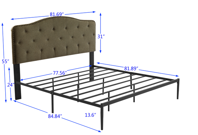 B113 King bed, Beautiful headboard with buttons  Strong iron frame with high temperature paint