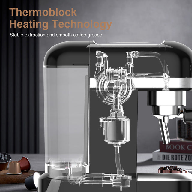 20 Bar Espresso Machine , 1350W High Performance, 1.4 Ldetachable transparent water tank, Thermo block beating system,With safety valve(Banned from selling on Amazon)