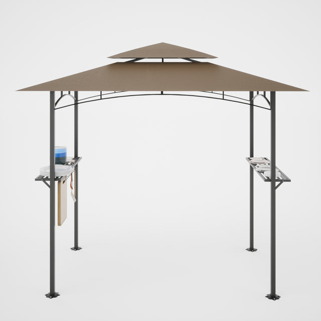 8 x 5 FT Grill Gazebo Grill Canopy Double Tiered BBQ Gazebo Outdoor BBQ Canopy, Khaki