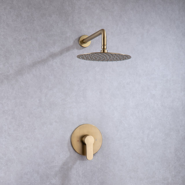 Shower Faucet Set, Wall Mount Round hower System Mixer Set, 10 Inch Rain Shower Head , Solid Brass, Rough-in Valve Included