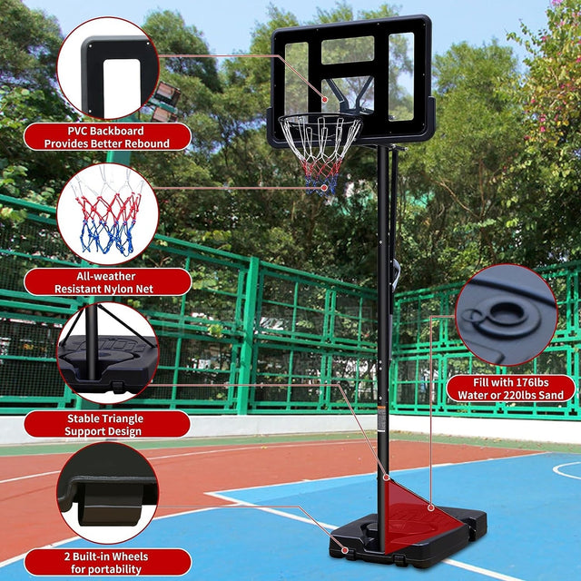 Teenagers Portable Basketball Hoop Height Adjustable basketball hoop stand 6.6ft - 10ft with 44 Inch Backboard and Wheels for Adults Teens