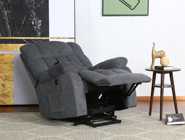 Electric lift recliner with heat therapy and massage, suitable for the elderly, heavy recliner, with modern padded arms and back, navy