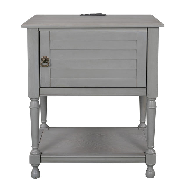 Versatile Nightstand with Two Built-in Shelves Cabinet and an Open Storage, USB Charging Design, Gray