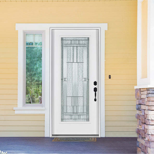 37.5inx81.5in Left Hand Inswing Decorative Glass- Zinc Caming Fiber Glass Prehung Entry Door .