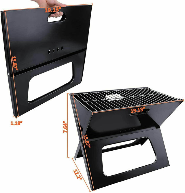 YSSOA 20” Portable Grill Charcoal Barbecue Grill, Folding Grill Notebook Shape, Detachable Collapsible, Mini Tabletop Camping Grill BBQ, Black