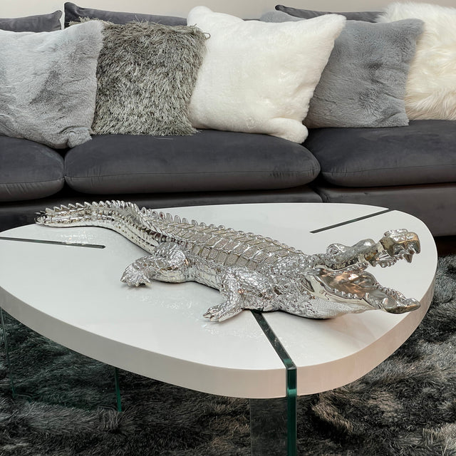 Ambrose Diamond Encrusted Chrome Plated Crocodile (34"L X 10.5"W X 9"H)