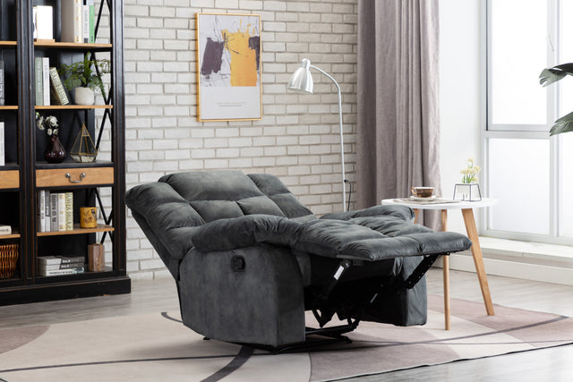 Recliner Chair Overstuffed, Manual Reclining Single Couch Wide Seat with Thickened Headrest and Back (Gray)