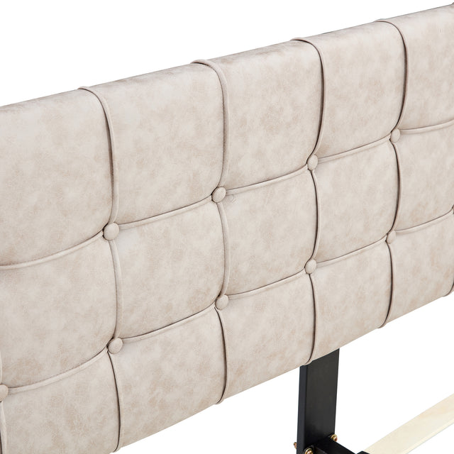 King Size Bed Frame Modern Upholstered Platform Bed Frame Lights and Height Adjustable Headboard, Square Stitched Button Tech cloth, No Box Spring Needed/Easy Assembly/Pack in 1-Box/Noise-Free (Beige)