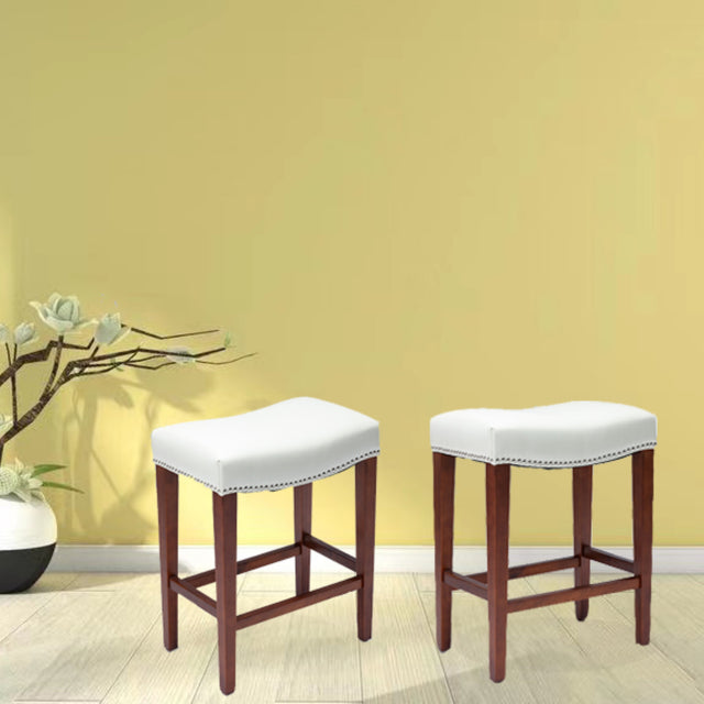 White Leather Barstool 2 pcs Set