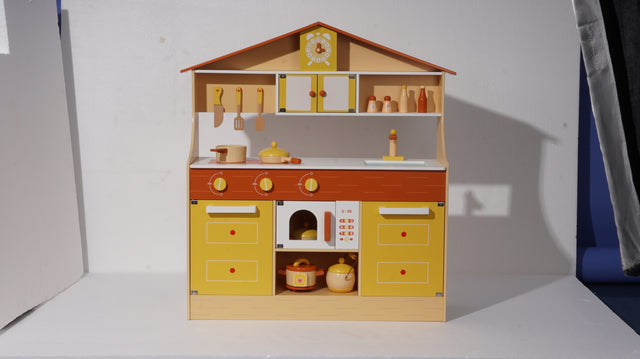 Wooden Pretend Play Kitchen Set for Kids Toddlers, Toys Gifts for Boys and Girls,Yellow
