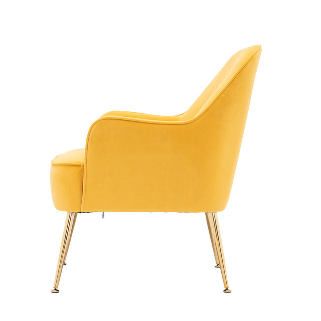 Modern Ergonomics Soft Velvet Fabric Material Accent Chair With Gold Legs And Adjustable Feet Screws For Indoor Home Living Room,Yellow