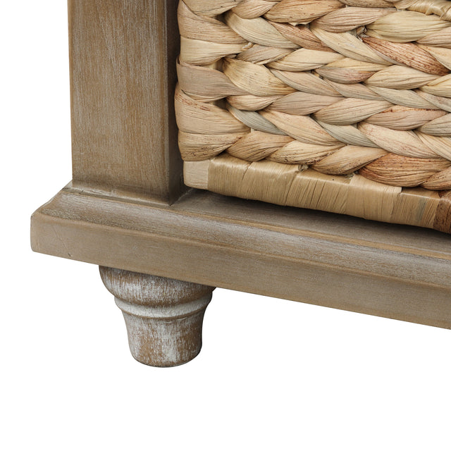 TREXM Rustic Storage Bench with 3 Drawers and 3 Rattan Baskets, Shoe Bench for Living Room, Entryway (White Washed)