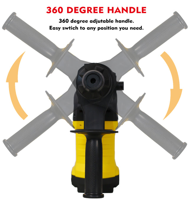 Professioinal Quality 1-1/4” SDS-Plus Heavy Duty Rotary Hammer Drill 13 Amp - Vibration Control, 3 Functions