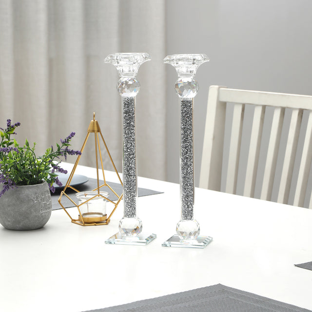 Ambrose Exquisite 2 Piece Candle Holders in Silver (Gift Box Included)