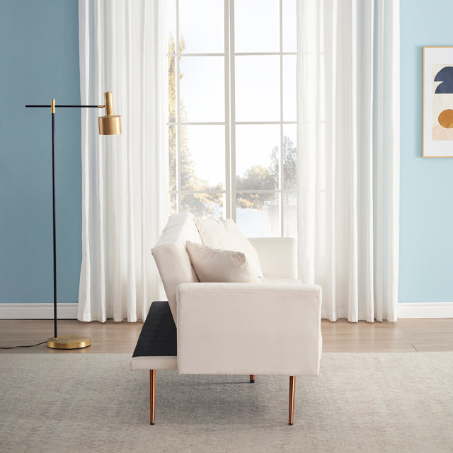 Beige Folding Living Room Sofa Bed with Midfoot Including Two Pillows