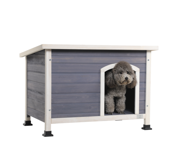 Outdoor Wooden Dog House with Hinges,Raised Feet,Openable Asphalt Roof&Removable Floor