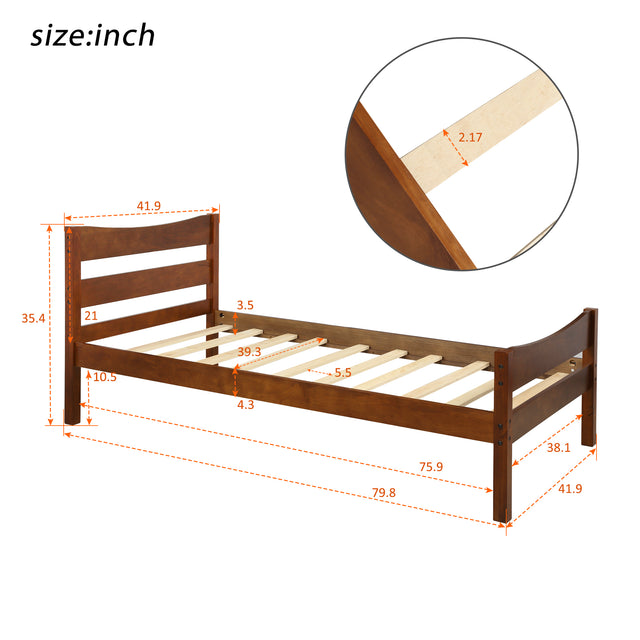 【Not allowed to sell to Walmart】Twin Size  Wood Platform Bed with Headboard and Wooden Slat Support (Walnut)