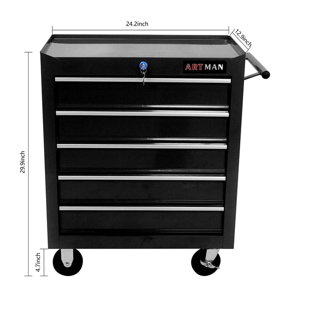 5 DRAWERS MULTIFUNCTIONAL TOOL CART WITH WHEELS-BLACK
