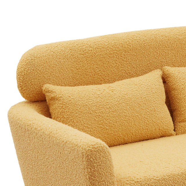 51"W Modern Boucle Loveseat Small Sofa Small Mini Room Couch Two-Seater Sofa With 2 Throw Pillows Gold Metal Legs for Small Space Office Studio Apartment Bedroom, Yellow Boucle
