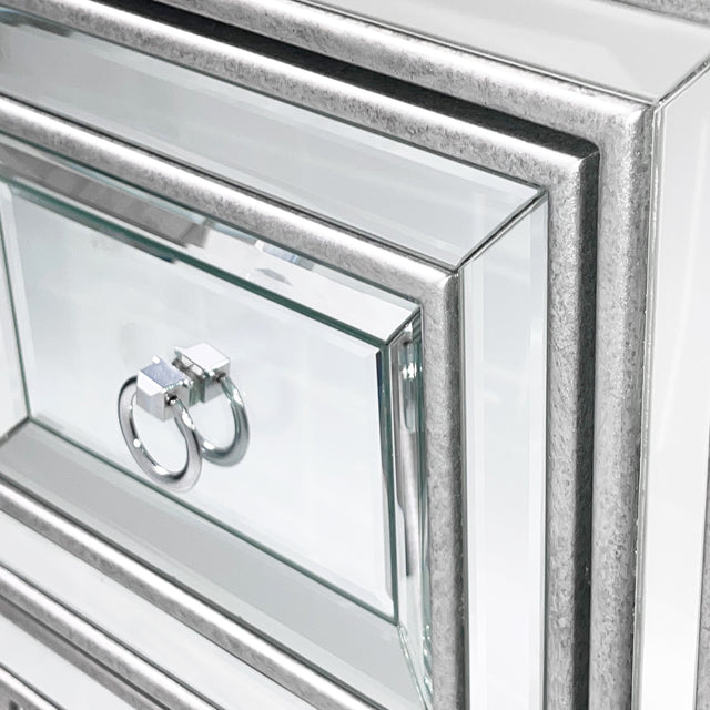 Mirrored Nightstand, Silver Side Table, Antique Painted End Table for Bedroom Living Room