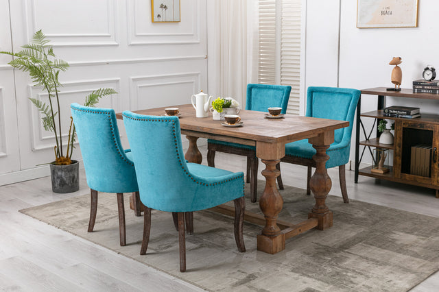A&A Furniture,Ultra Side Dining Chair，Thickened fabric chairs with neutrally toned solid wood legs， Bronze nail head，Set of 2，Blue