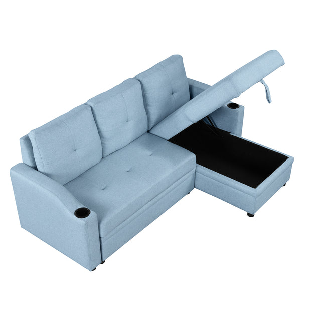 80.3" Orisfur. Pull Out Sofa Modern Padded Upholstered Sofa , Linen Fabric 3 Seater Couch with Storage Chaise and Cup Holder , Small Couch for Small Spaces