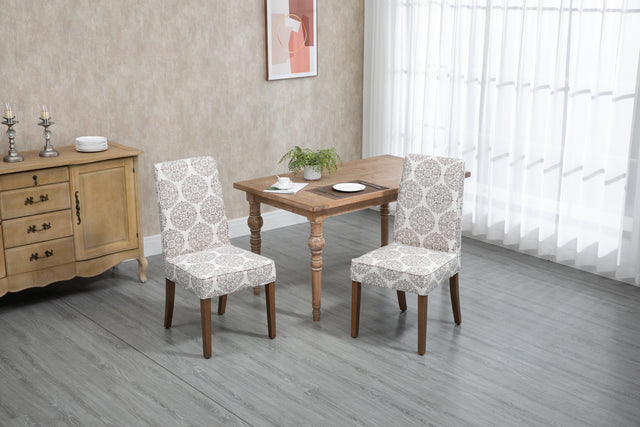 Cover Removable Interchangeable and Washable Coffee Medallion Fabric Upholstered Parsons Chair with Solid Wood Legs 2 PCS